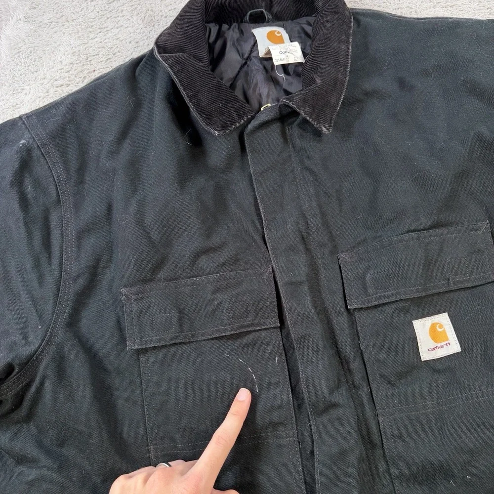 Vintage Carhartt Jacket Men 52 2XL Black Duck Canvas Quilt Lined Reflective Work